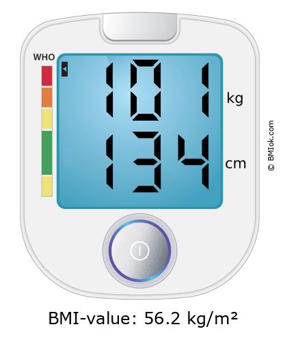 BMI 101 kg and 134 cm on the BMI calculator