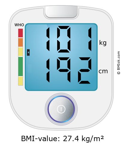BMI 101 kg and 192 cm on the BMI calculator