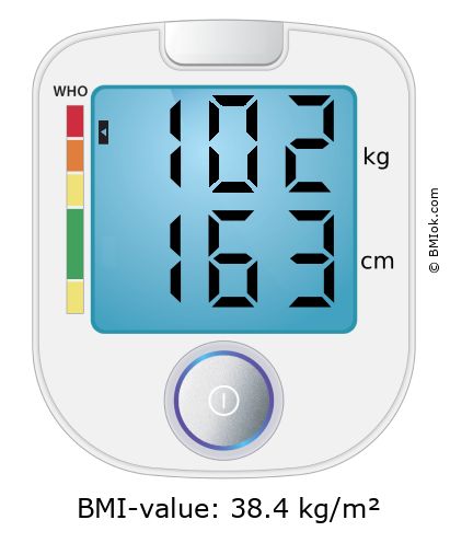 BMI 102 kg and 163 cm on the BMI calculator