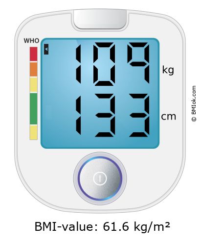 BMI 109 kg and 133 cm on the BMI calculator