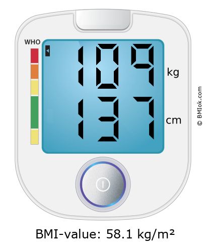 BMI 109 kg and 137 cm on the BMI calculator