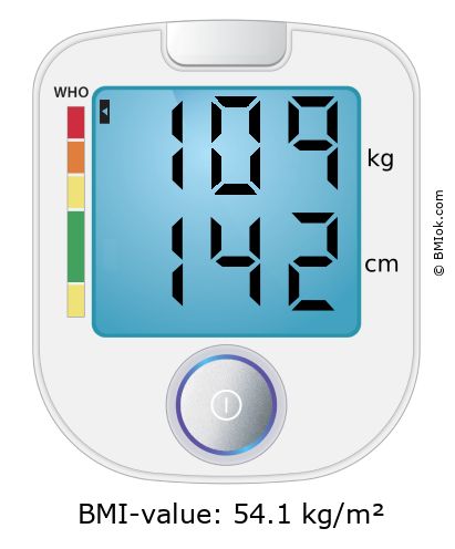BMI 109 kg and 142 cm on the BMI calculator