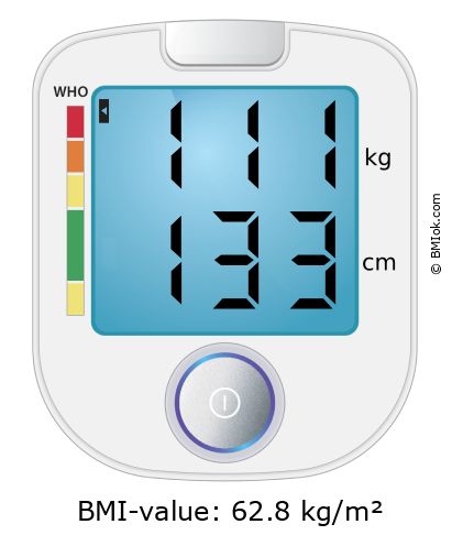BMI 111 kg and 133 cm on the BMI calculator