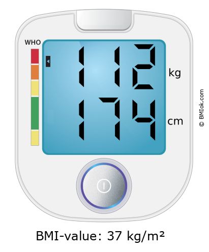 BMI 112 kg and 174 cm on the BMI calculator