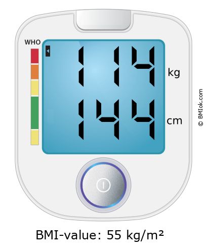 BMI 114 kg and 144 cm on the BMI calculator