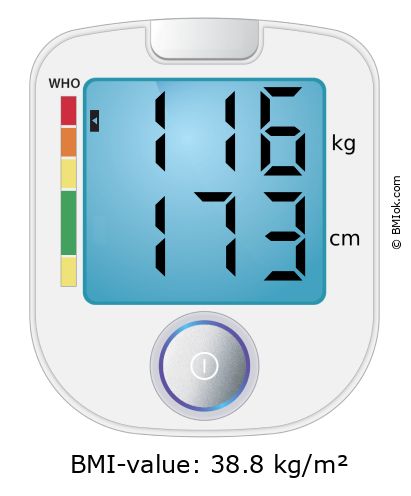 BMI 116 kg and 173 cm on the BMI calculator