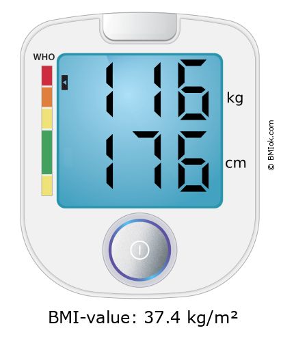 BMI 116 kg and 176 cm on the BMI calculator