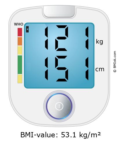 BMI 121 kg and 151 cm on the BMI calculator