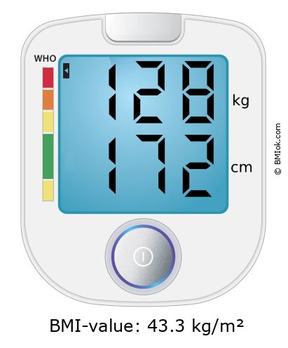 BMI 128 kg and 172 cm on the BMI calculator