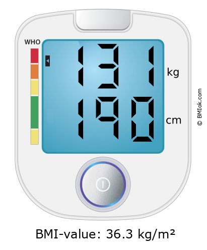 BMI 131 kg and 190 cm on the BMI calculator