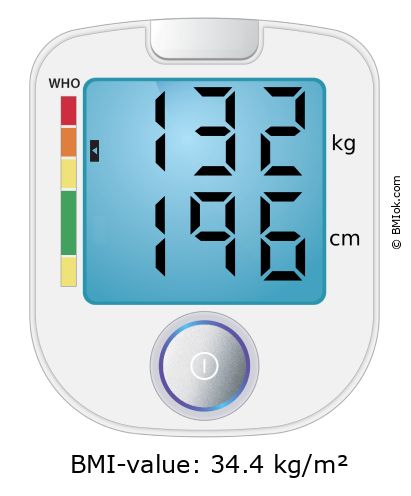 BMI 132 kg and 196 cm on the BMI calculator