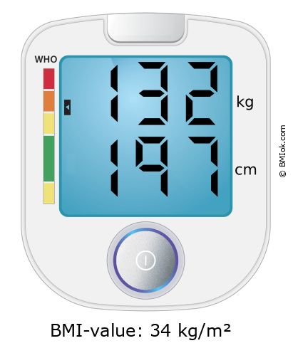 BMI 132 kg and 197 cm on the BMI calculator