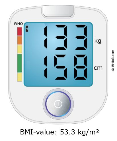 BMI 133 kg and 158 cm on the BMI calculator