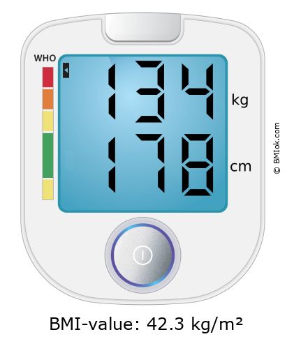 BMI 134 kg and 178 cm on the BMI calculator