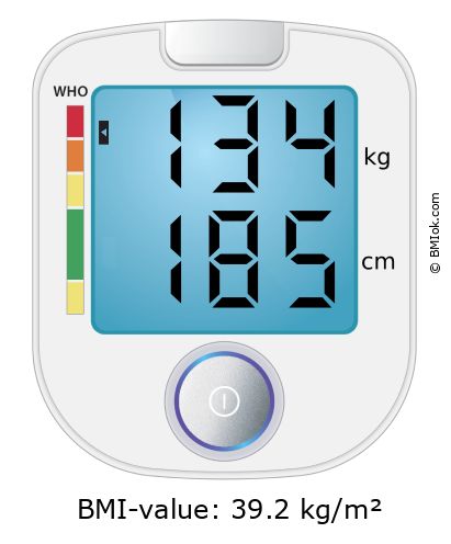 BMI 134 kg and 185 cm on the BMI calculator