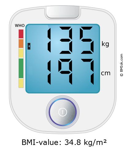 BMI 135 kg and 197 cm on the BMI calculator