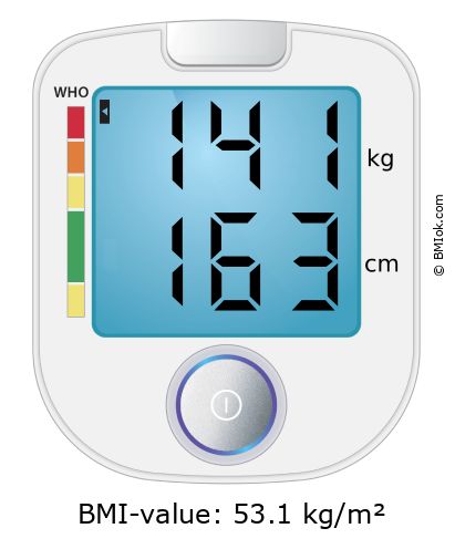 BMI 141 kg and 163 cm on the BMI calculator