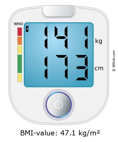 BMI 141 kg and 173 cm on the BMI calculator