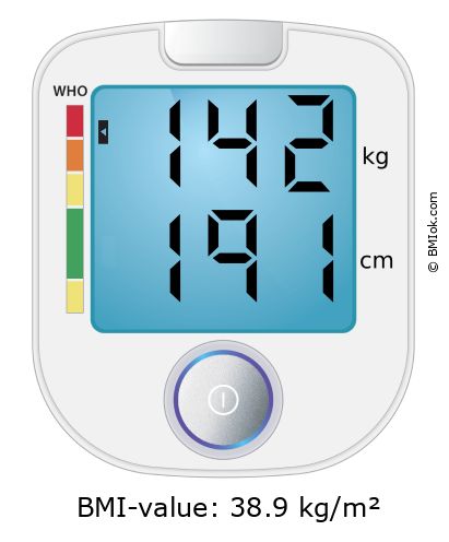 BMI 142 kg and 191 cm on the BMI calculator