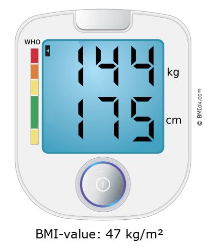 BMI 144 kg and 175 cm on the BMI calculator
