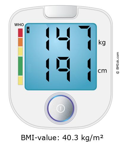 BMI 147 kg and 191 cm on the BMI calculator