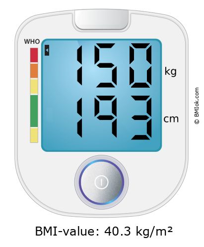 BMI 150 kg and 193 cm on the BMI calculator