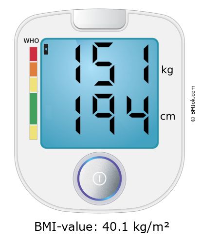 BMI 151 kg and 194 cm on the BMI calculator