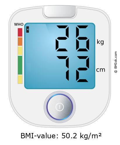 BMI 26 kg and 72 cm on the BMI calculator