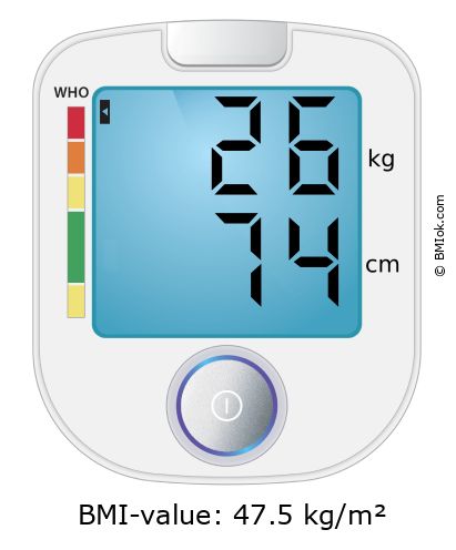 BMI 26 kg and 74 cm on the BMI calculator