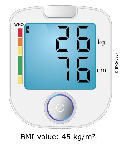 BMI 26 kg and 76 cm on the BMI calculator