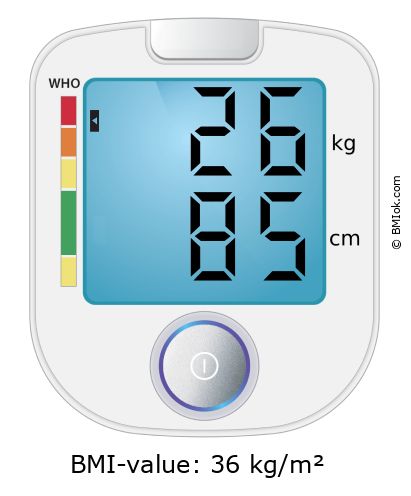 BMI 26 kg and 85 cm on the BMI calculator