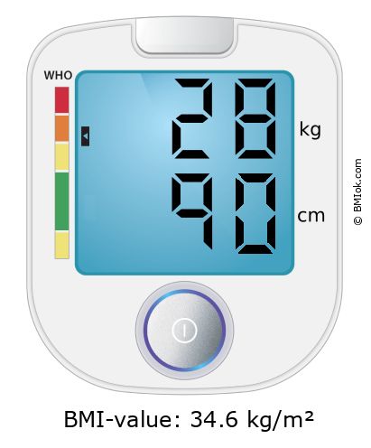 BMI 28 kg and 90 cm on the BMI calculator