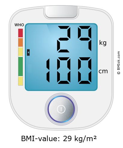 BMI 29 kg and 100 cm on the BMI calculator