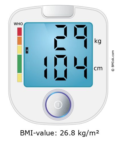 BMI 29 kg and 104 cm on the BMI calculator