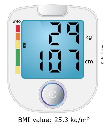 BMI 29 kg and 107 cm on the BMI calculator