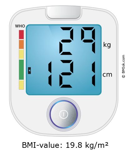 BMI 29 kg and 121 cm on the BMI calculator