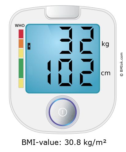 BMI 32 kg and 102 cm on the BMI calculator