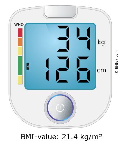 BMI 34 kg and 126 cm on the BMI calculator