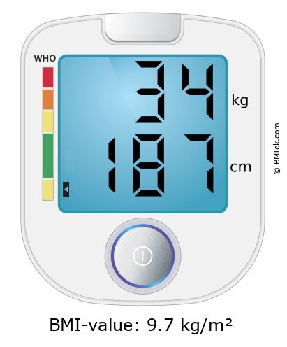 BMI 34 kg and 187 cm on the BMI calculator