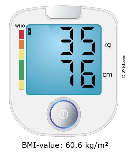 BMI 35 kg and 76 cm on the BMI calculator