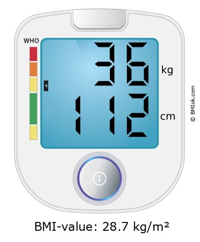 BMI 36 kg and 112 cm on the BMI calculator
