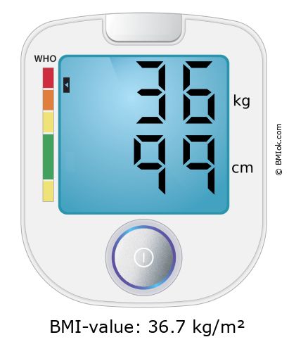 BMI 36 kg and 99 cm on the BMI calculator