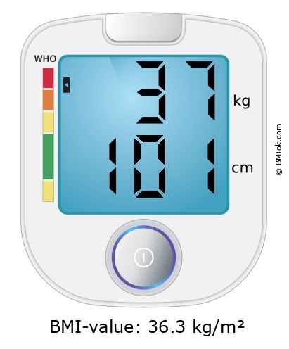 BMI 37 kg and 101 cm on the BMI calculator