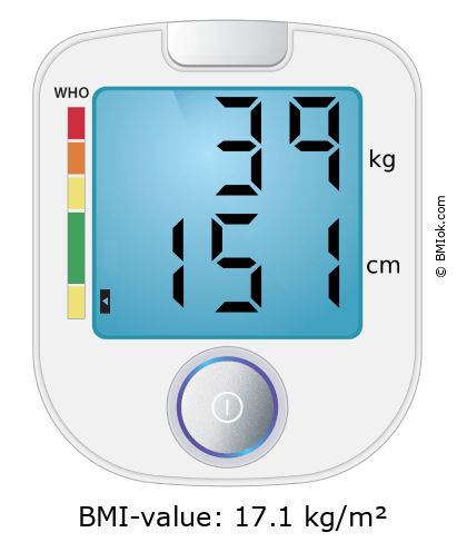 BMI 39 kg and 151 cm on the BMI calculator
