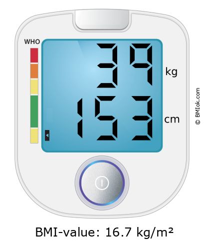 BMI 39 kg and 153 cm on the BMI calculator