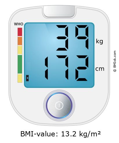 BMI 39 kg and 172 cm on the BMI calculator