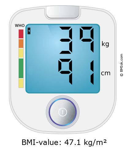 BMI 39 kg and 91 cm on the BMI calculator