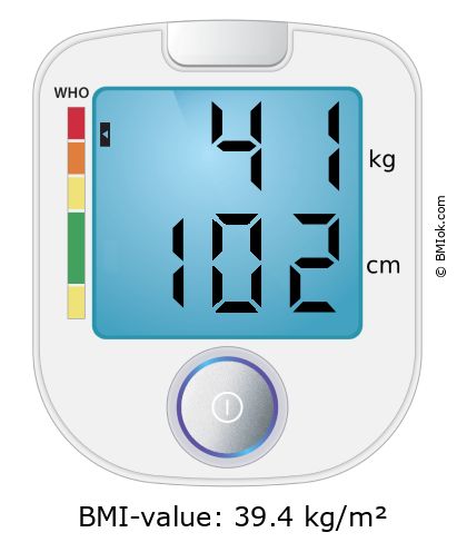BMI 41 kg and 102 cm on the BMI calculator
