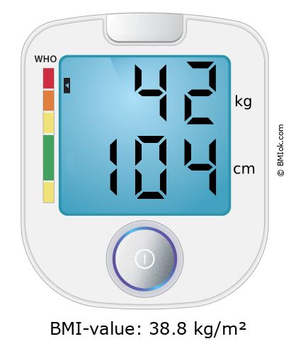 BMI 42 kg and 104 cm on the BMI calculator