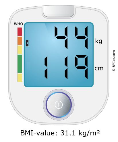 BMI 44 kg and 119 cm on the BMI calculator